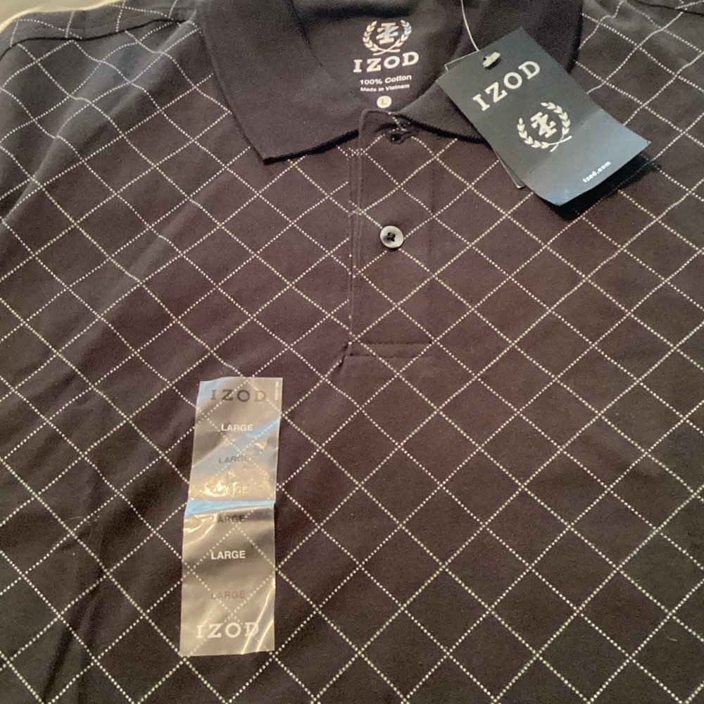 Izod Black Polo with White Diamond Grid
